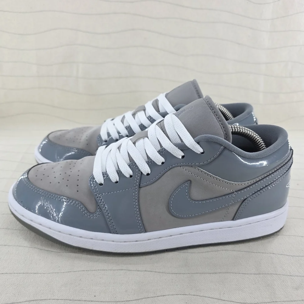 Air Jordan Mens 1 SE Low Patent Cool Grey White Sneakers Shoes HF3148-011 Sz 8.5